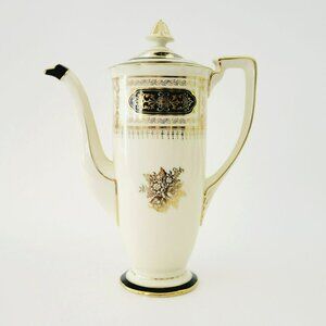 Vintage Noritake Black Gold Coffee Pot Elegant Hand Painted c1940s Art Nouveau